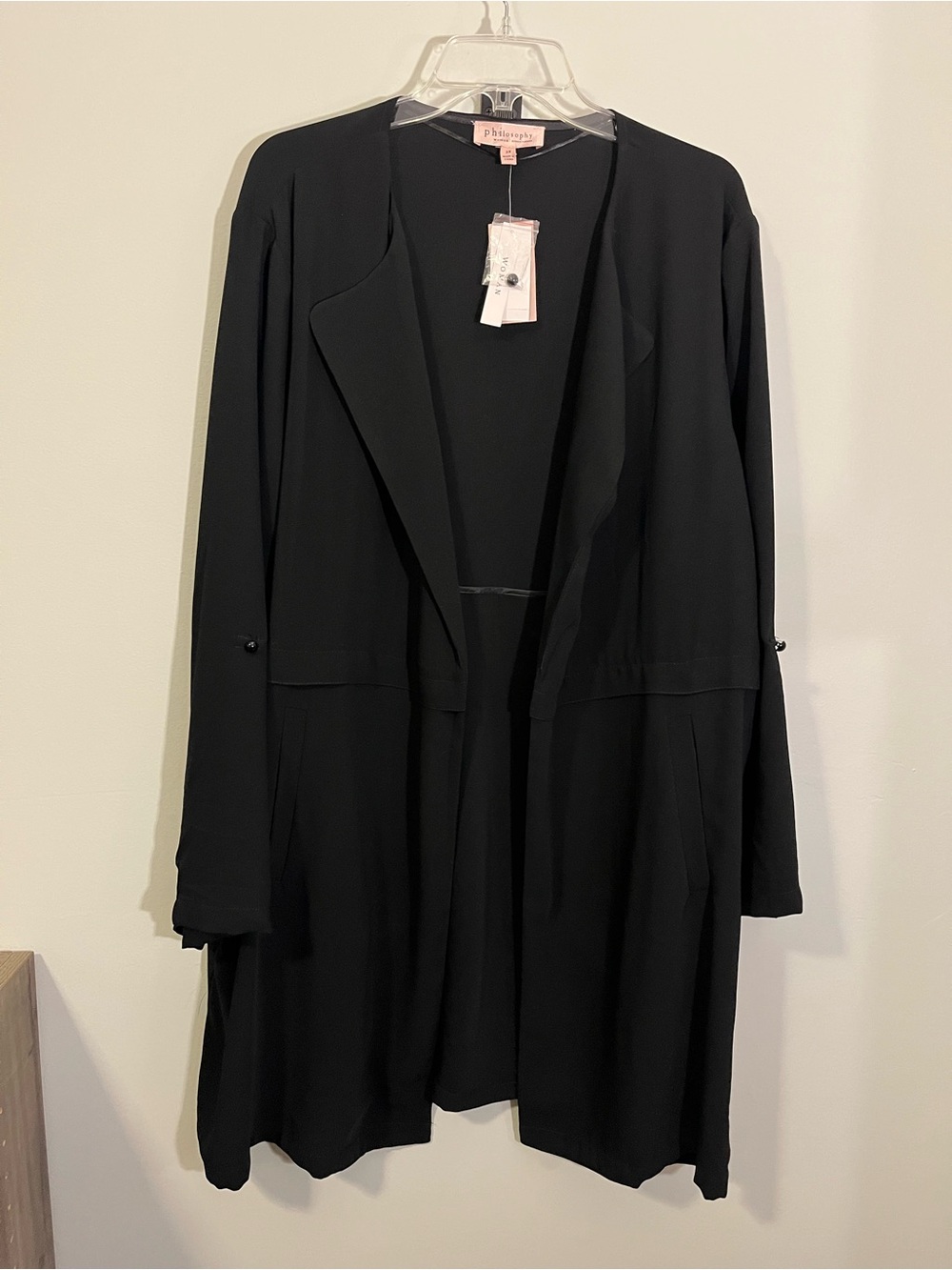 PHILOSOPHY nwt Black Open-Front Duster Trench Coat